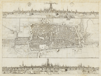214017 Plattegrond van de stad Utrecht met directe omgeving; met stratenplan, wegen en watergangen en gestileerde ...